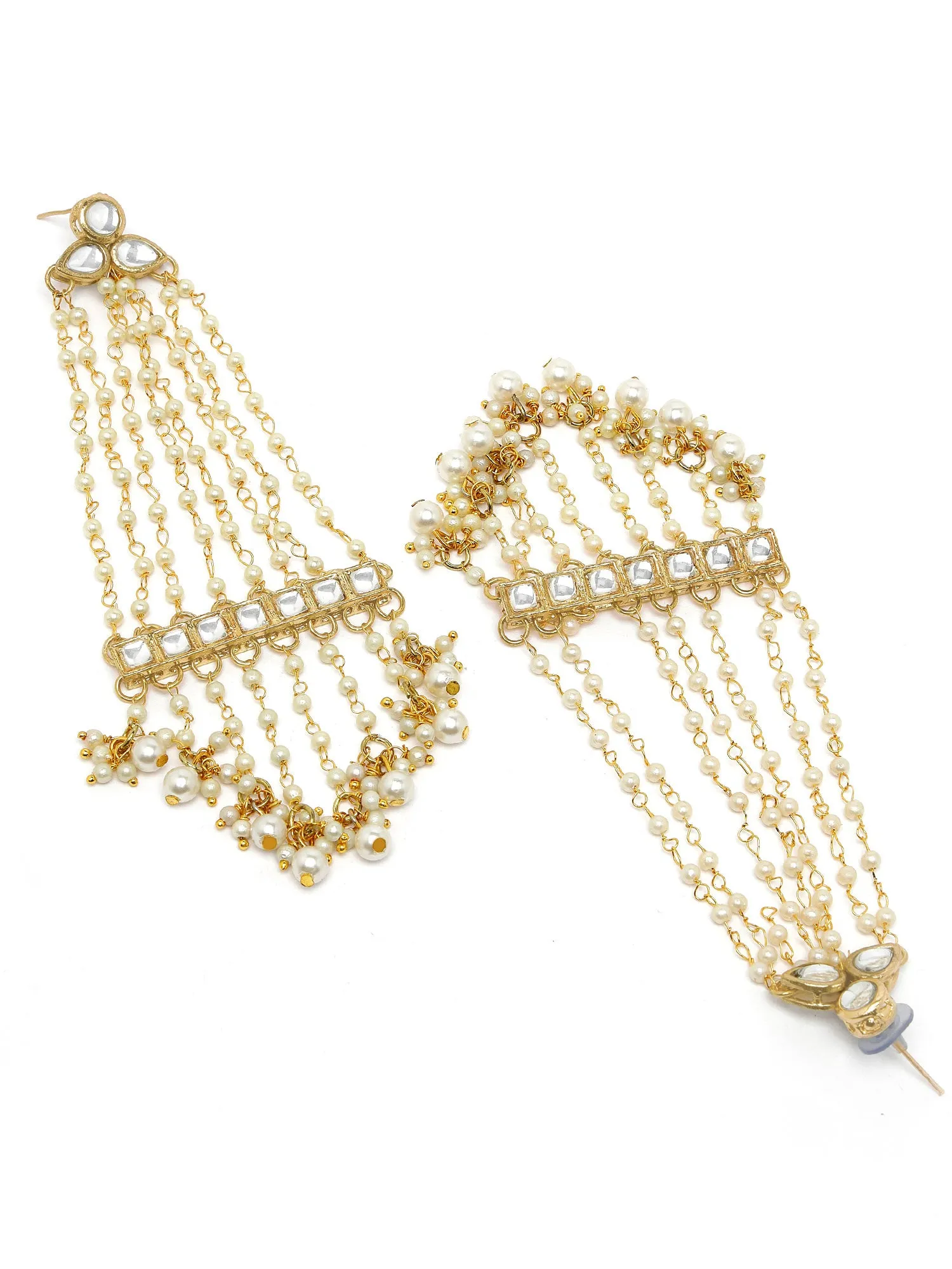 Karatcart Gold Plated Pearl Chain Kundan Drop Earrings for Women