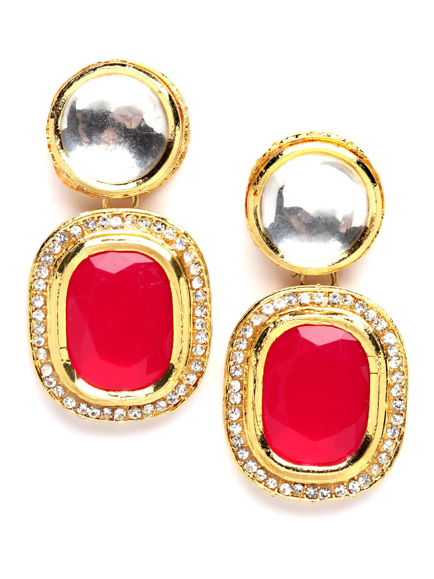 Karatcart Gold Plated Red Polki Kundan Choker Necklace Set for Women