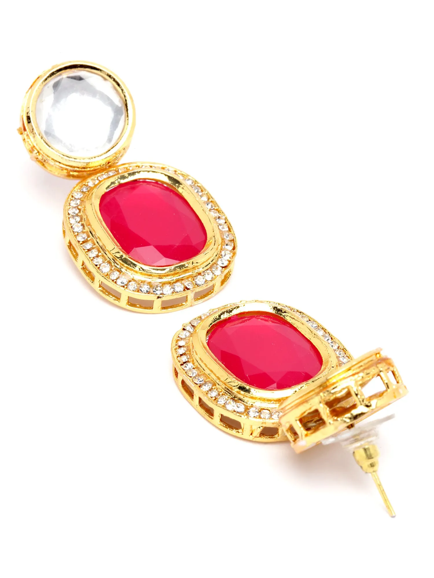 Karatcart Gold Plated Red Polki Kundan Choker Necklace Set for Women