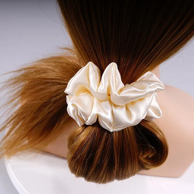 Large Silk Scrunchies Fluffy - Champagne