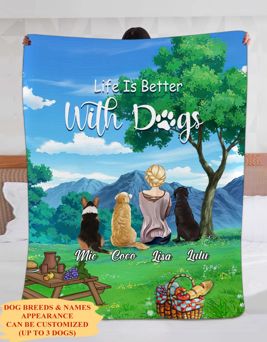 Life is better with dogs Personalized Fleece Blanket Gift for dog lovers-HTV