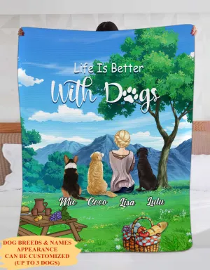 Life is better with dogs Personalized Fleece Blanket Gift for dog lovers-HTV