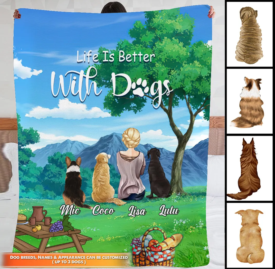 Life is better with dogs Personalized Fleece Blanket Gift for dog lovers-HTV