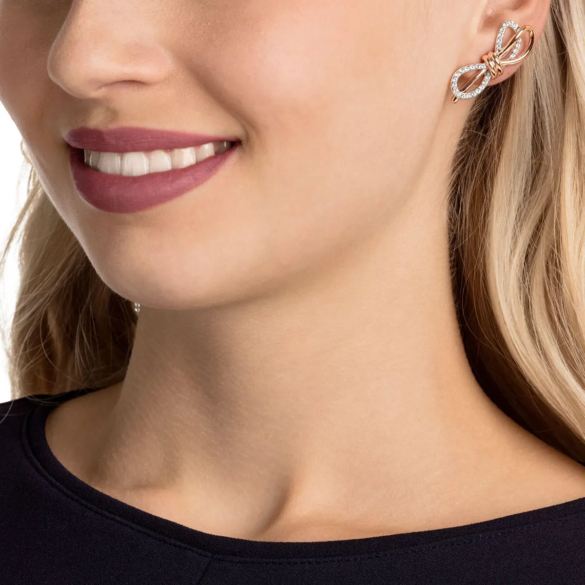 Lifelong Bow White Mixed Plating Pierced Earrings