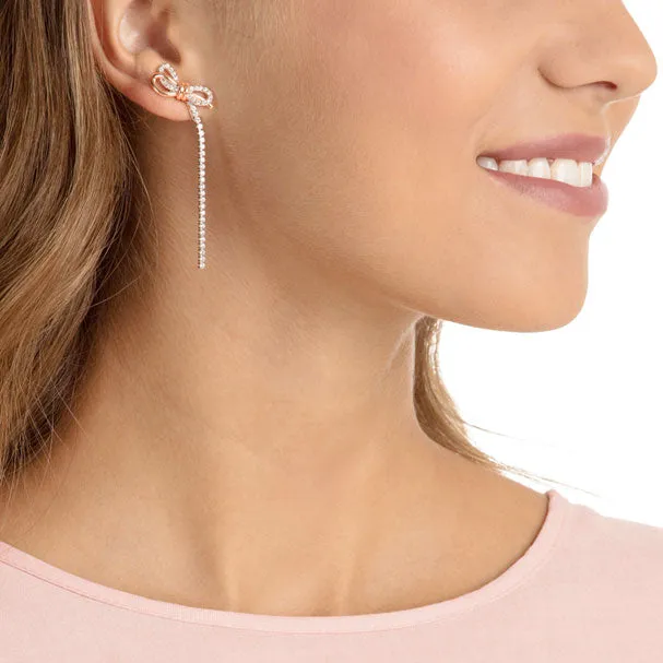 Lifelong Bow White Mixed Plating Pierced Thread Earrings