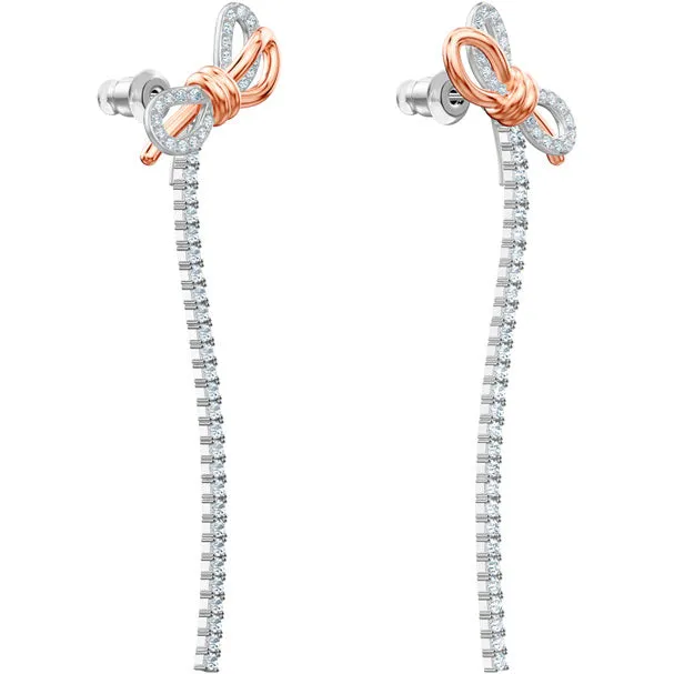 Lifelong Bow White Mixed Plating Pierced Thread Earrings