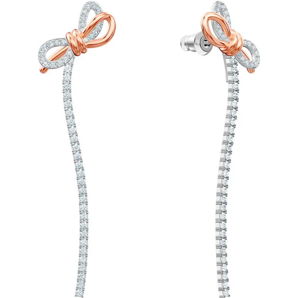 Lifelong Bow White Mixed Plating Pierced Thread Earrings