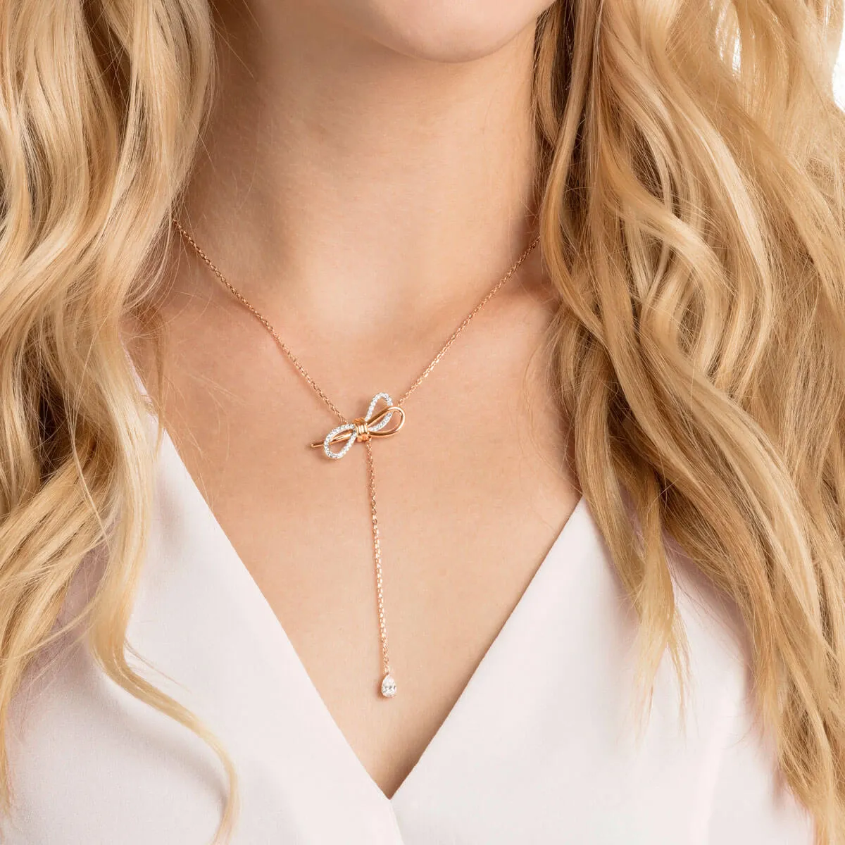 Lifelong Bow White Mixed Plating Y Necklace