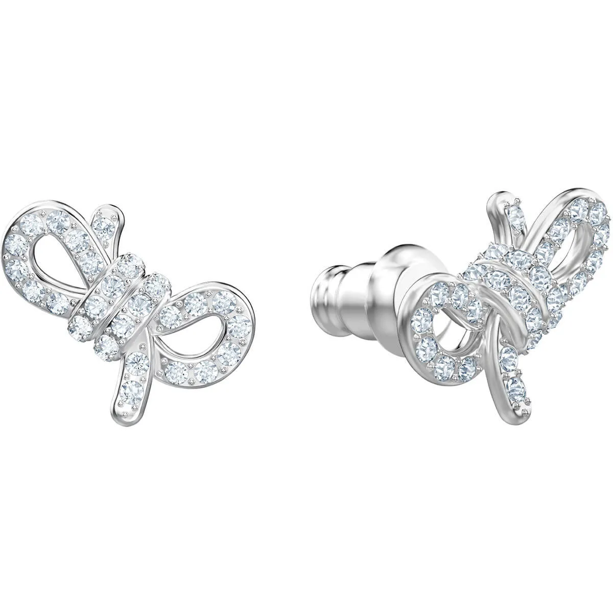 Lifelong Bow White Rhodium Plating Pierced Earrings