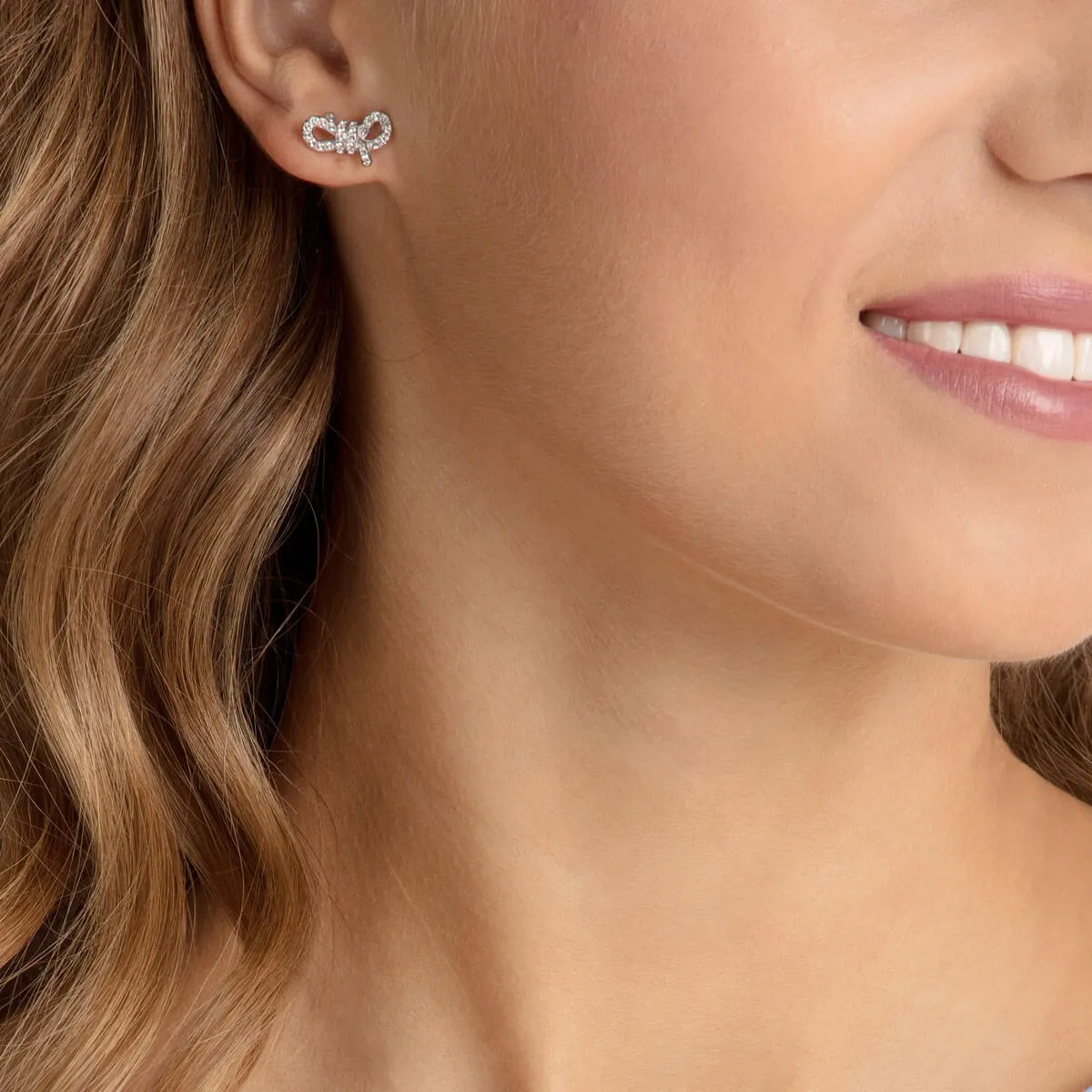 Lifelong Bow White Rhodium Plating Pierced Earrings