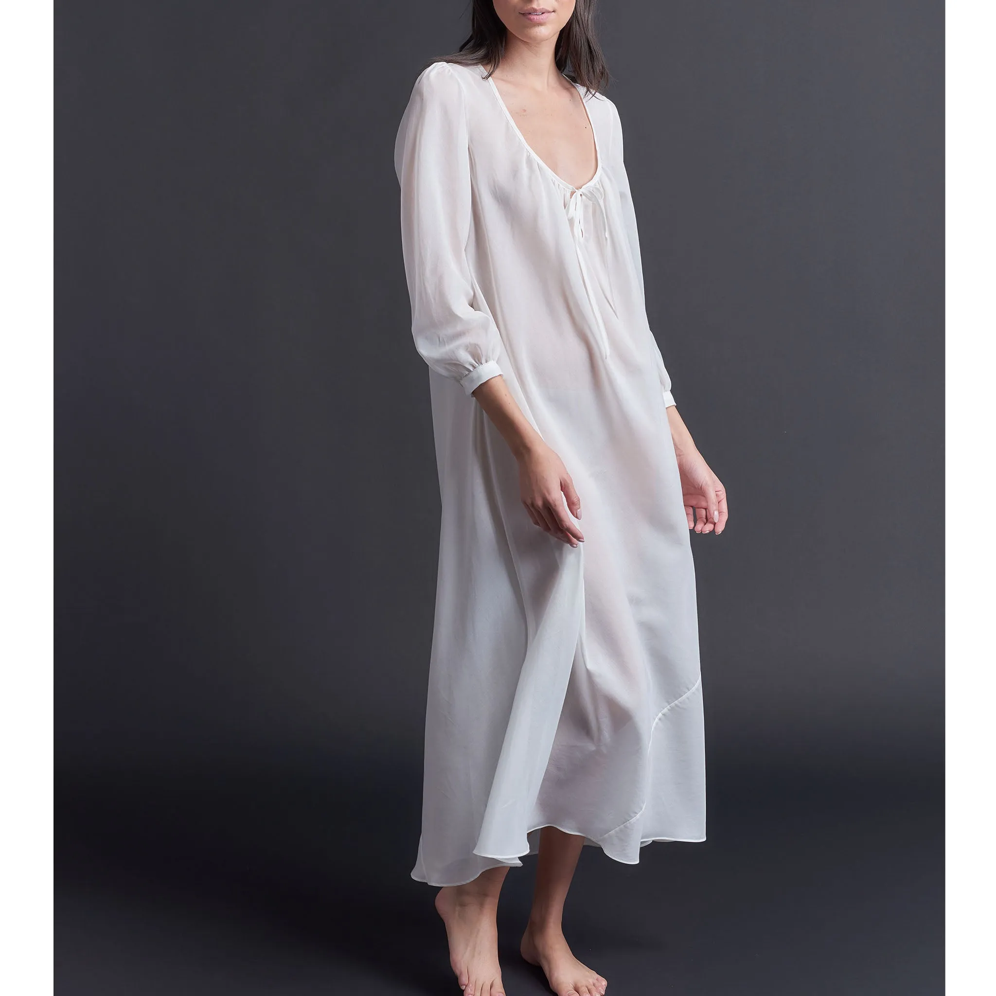 Long Bast Sleep Shirt in Pearl Silk Cotton Voile