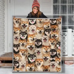 Lovely animal dog Shiba Inu 3D CUSTOM SHERPA FLEECE PHOTO BLANKET FAN GIFT to my family son daughter