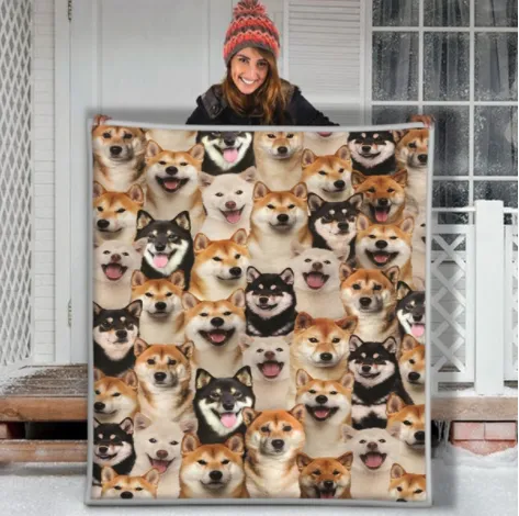 Lovely animal dog Shiba Inu 3D CUSTOM SHERPA FLEECE PHOTO BLANKET FAN GIFT to my family son daughter