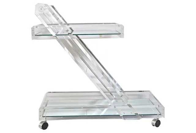 Lucite Bar Cart - Mirrored Shelves