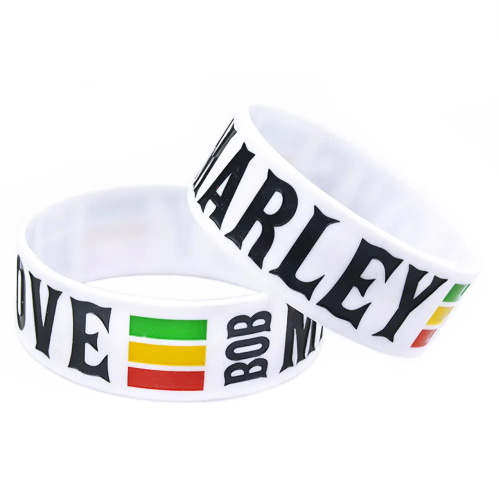 LUKENI 1" Wide One Love Bob Marley Silicone Wristband | Reggae Music Fan Bracelet