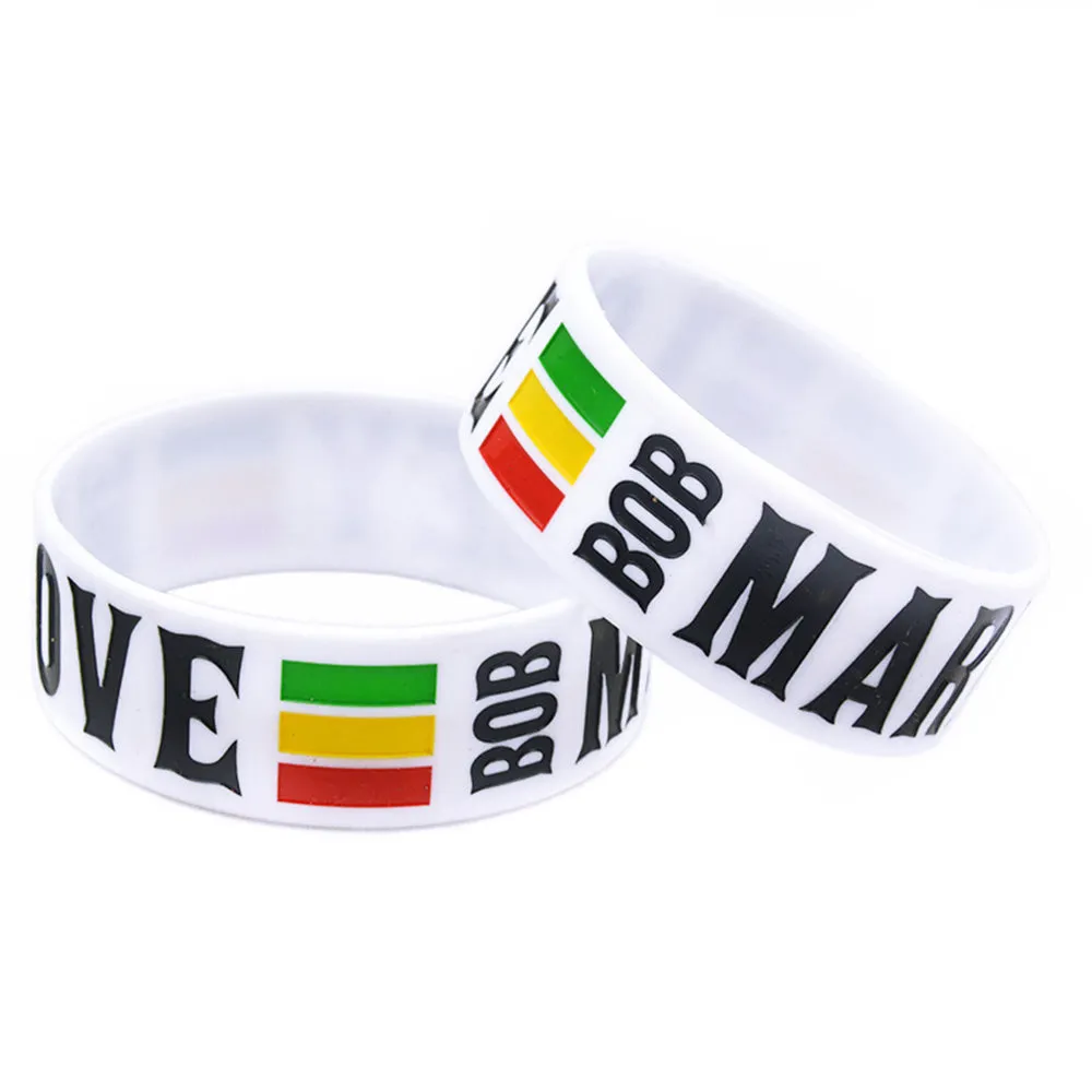 LUKENI 1" Wide One Love Bob Marley Silicone Wristband | Reggae Music Fan Bracelet