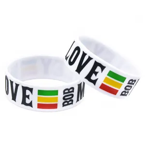 LUKENI 1" Wide One Love Bob Marley Silicone Wristband | Reggae Music Fan Bracelet