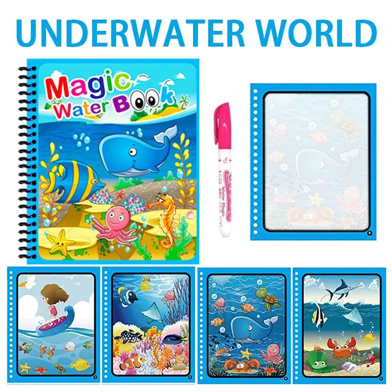 Magical Book Water Drawing Montessori Toys Reusable Coloring Book Magic Water Drawing Book Sensory Early Education for Children