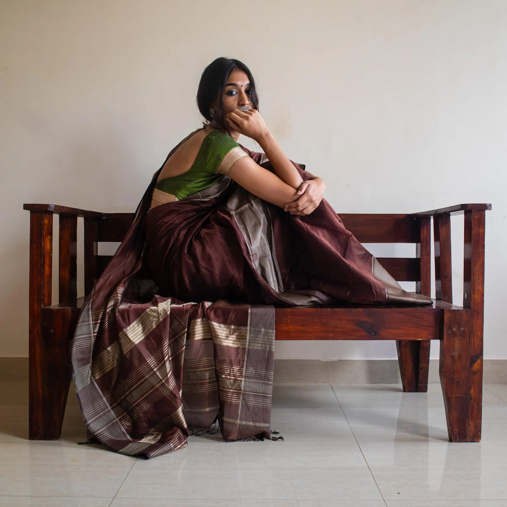 Maheswari Handloom saree - Seher - brown zari