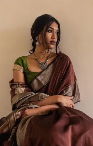 Maheswari Handloom saree - Seher - brown zari