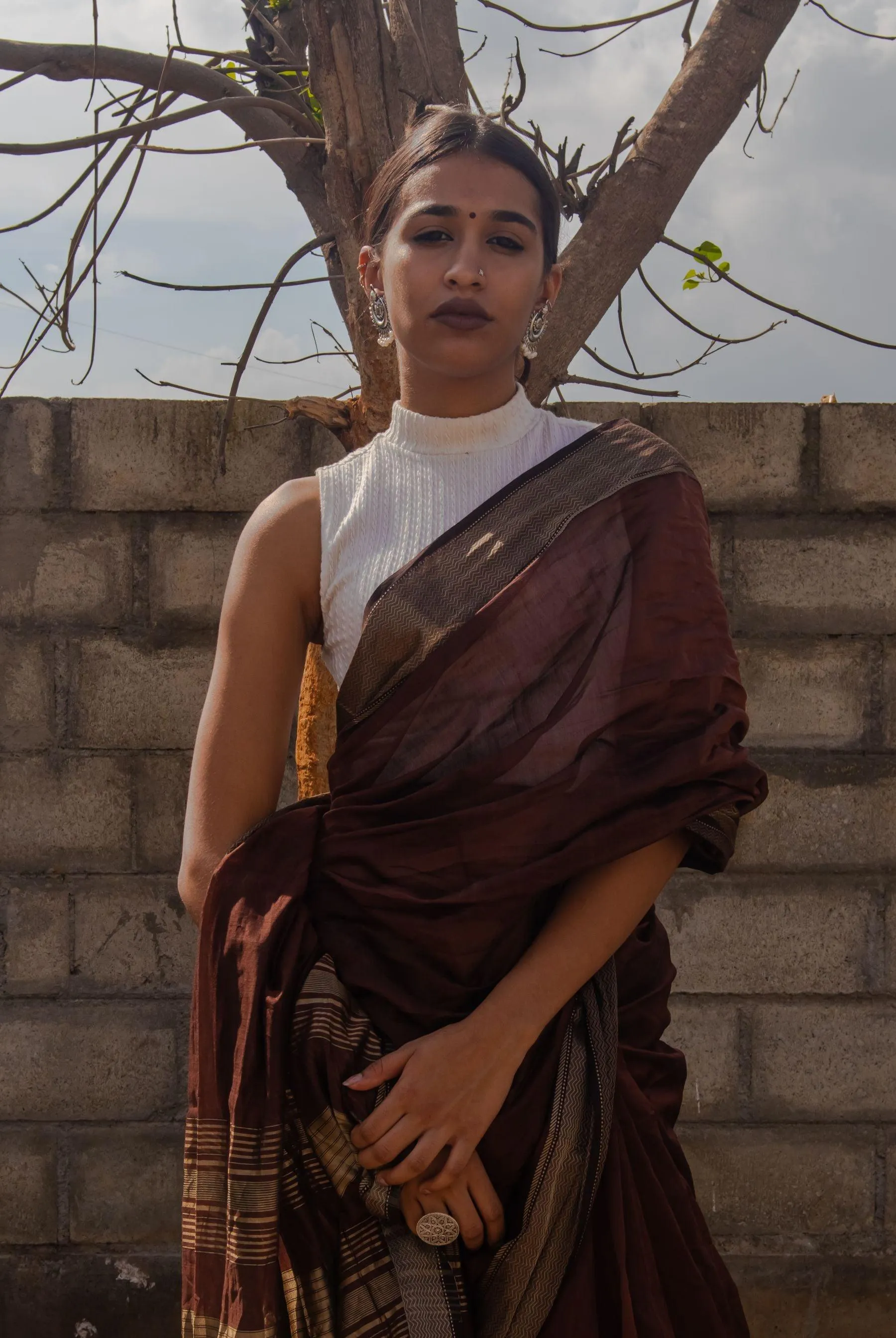 Maheswari Handloom saree - Seher - brown zari