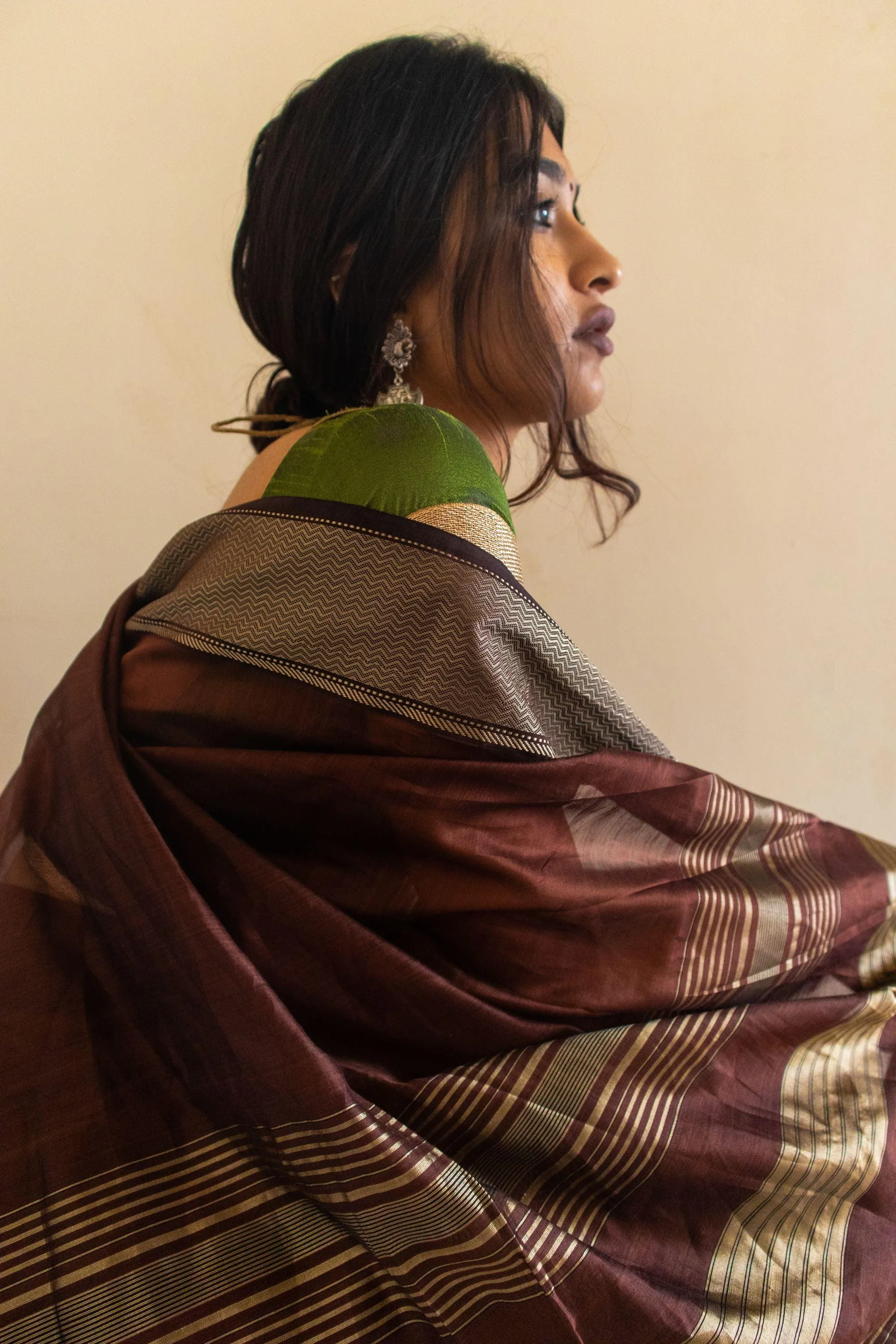 Maheswari Handloom saree - Seher - brown zari