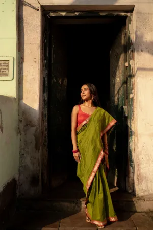 Maheswari Handloom saree - Seher - Green pink zari