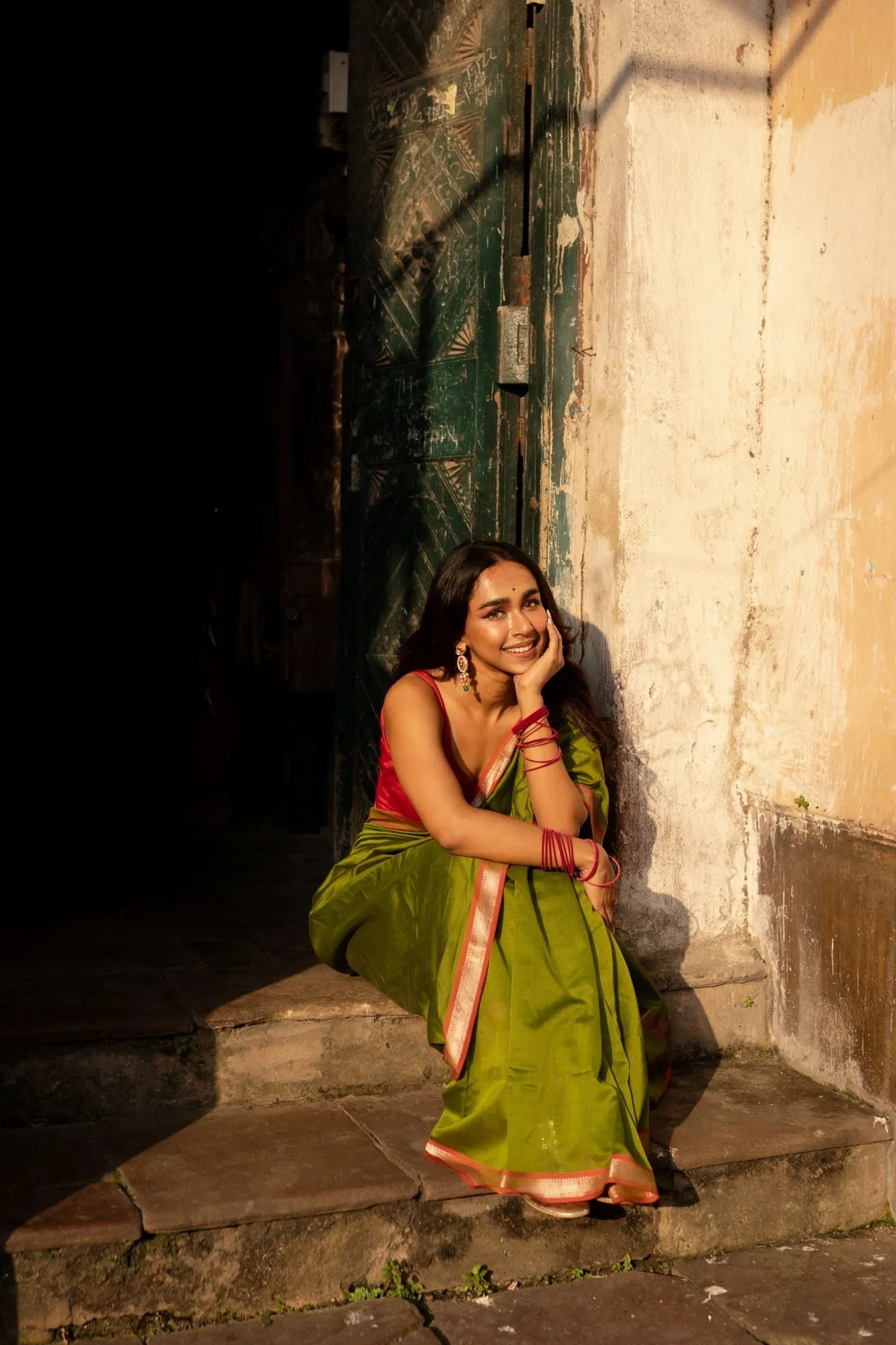 Maheswari Handloom saree - Seher - Green pink zari