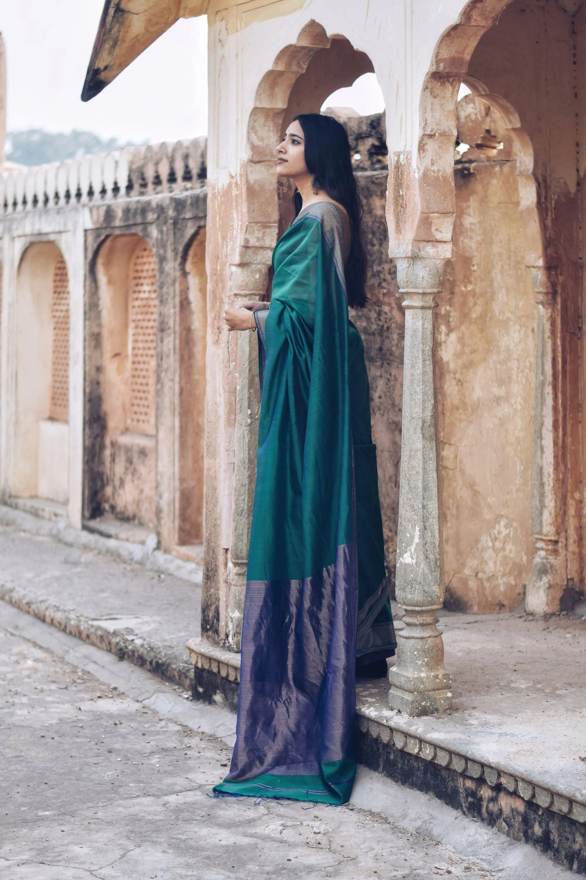 Maheswari Handloom saree - Seher - Green zari