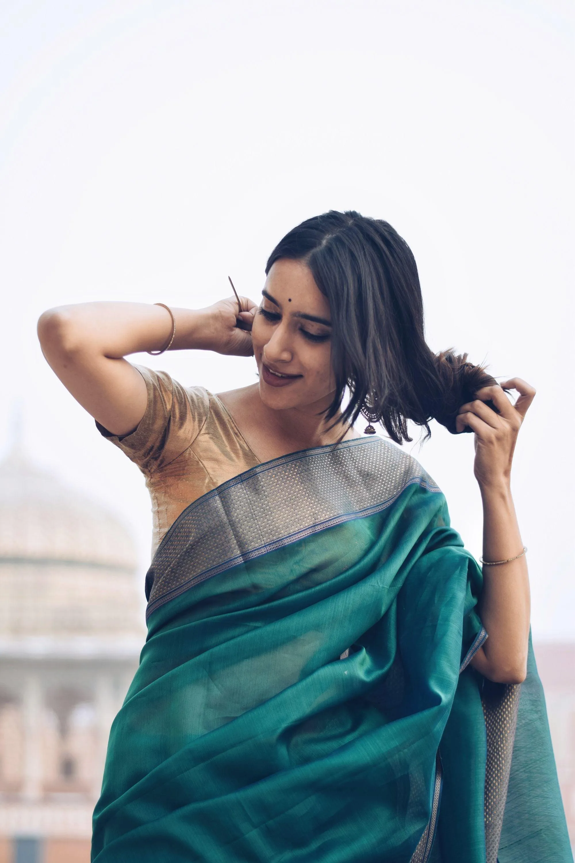 Maheswari Handloom saree - Seher - Green zari