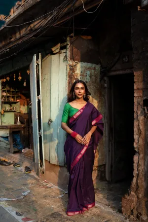 Maheswari Handloom saree - Seher - Purple green zari