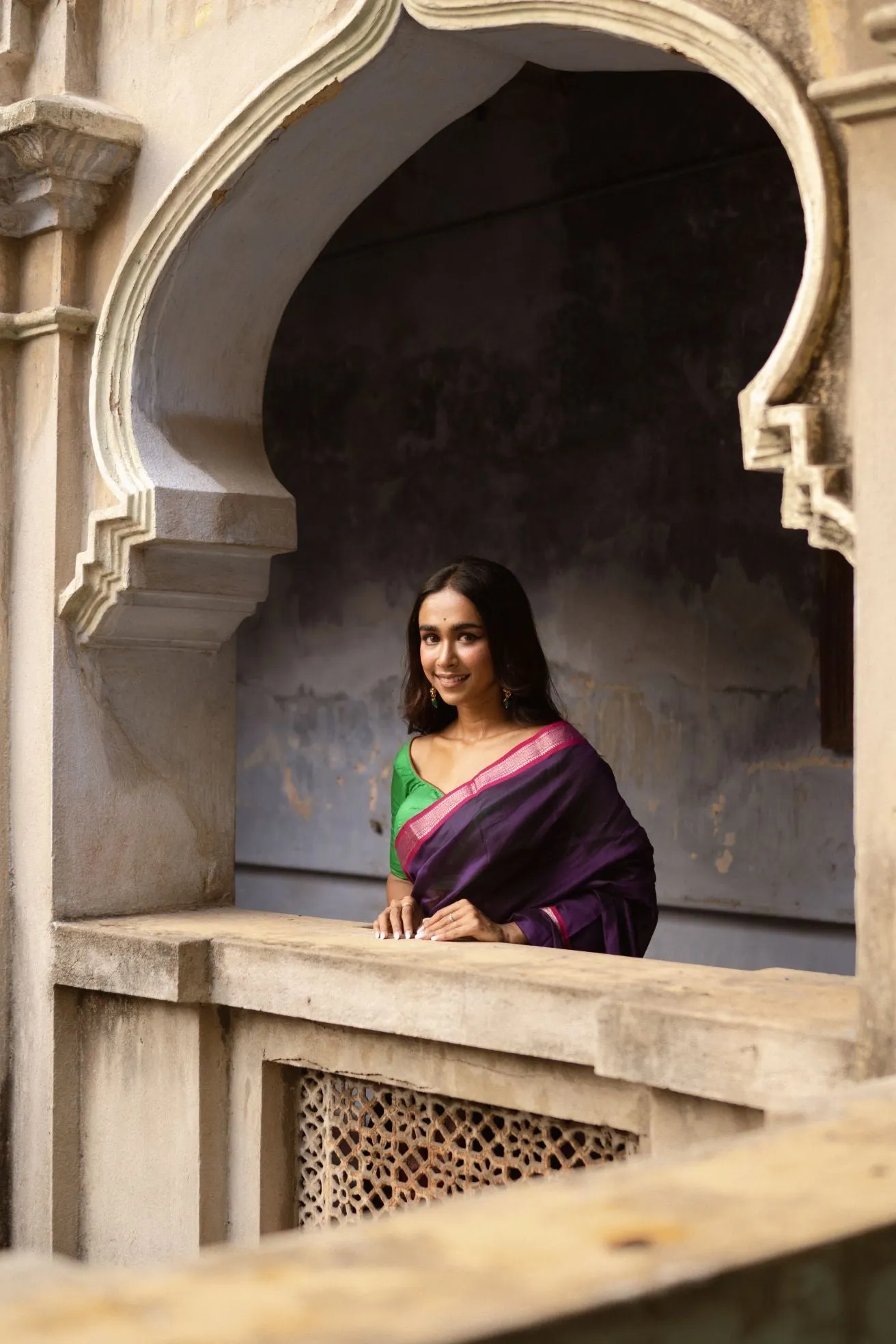 Maheswari Handloom saree - Seher - Purple green zari