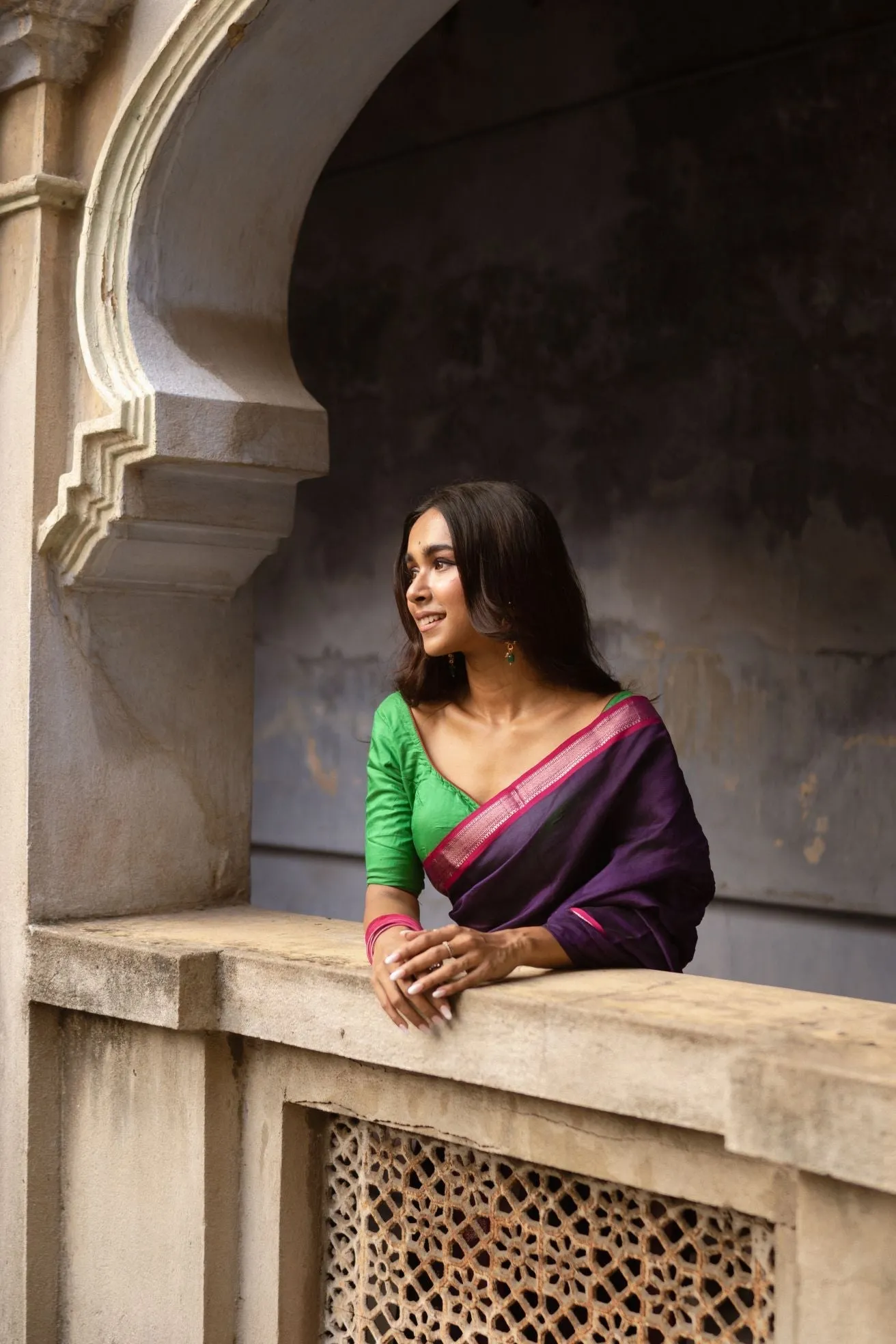 Maheswari Handloom saree - Seher - Purple green zari