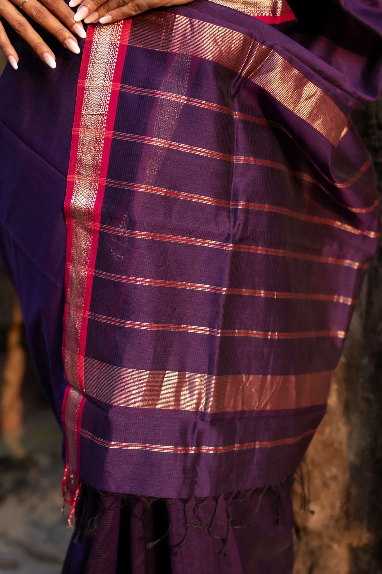 Maheswari Handloom saree - Seher - Purple green zari