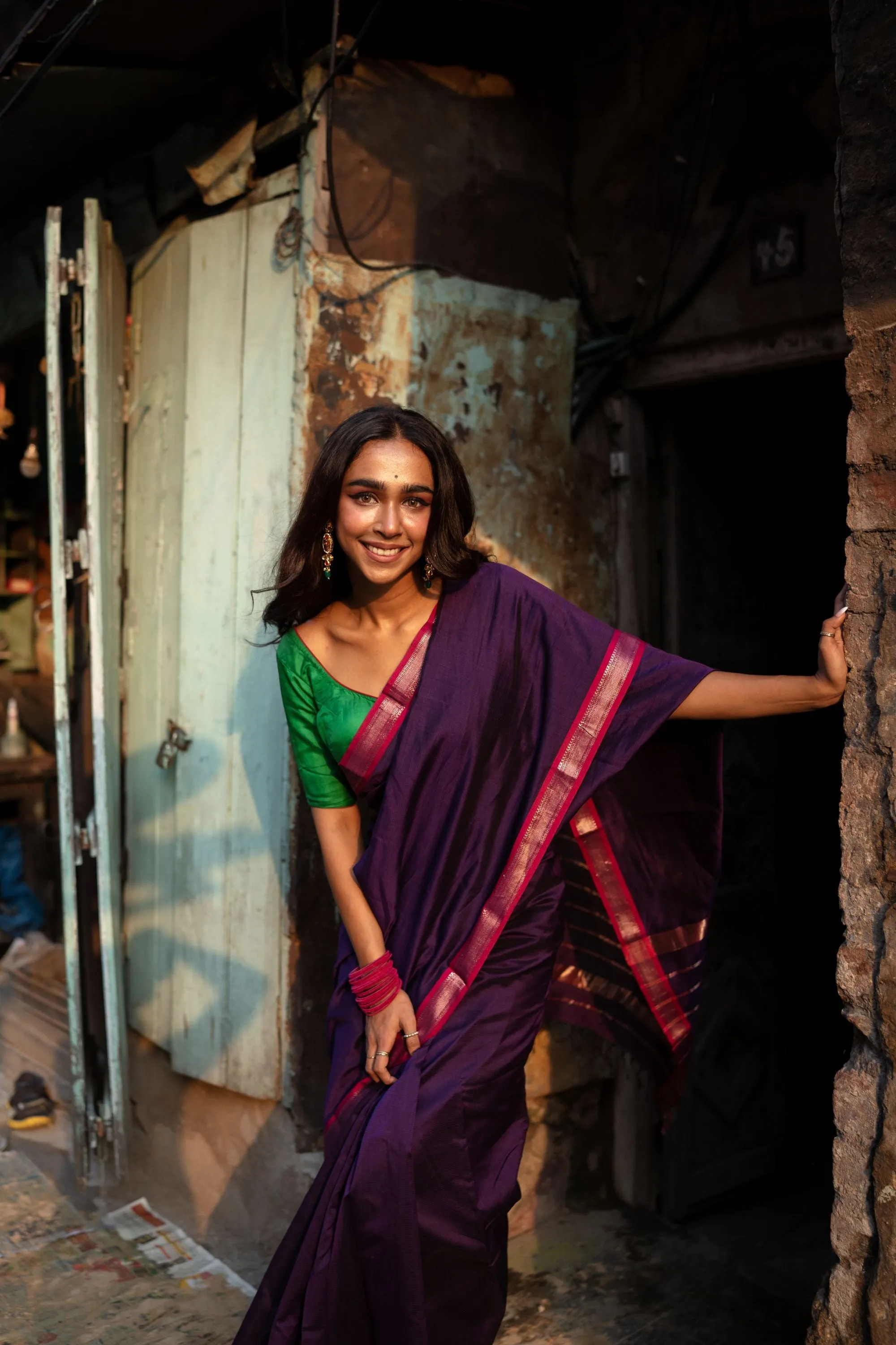 Maheswari Handloom saree - Seher - Purple green zari