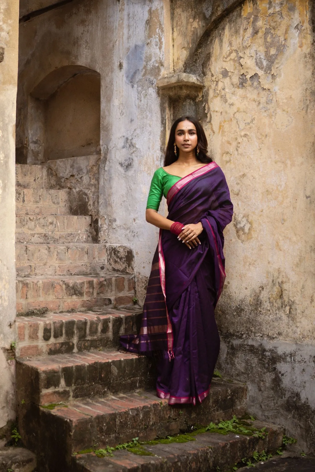Maheswari Handloom saree - Seher - Purple green zari