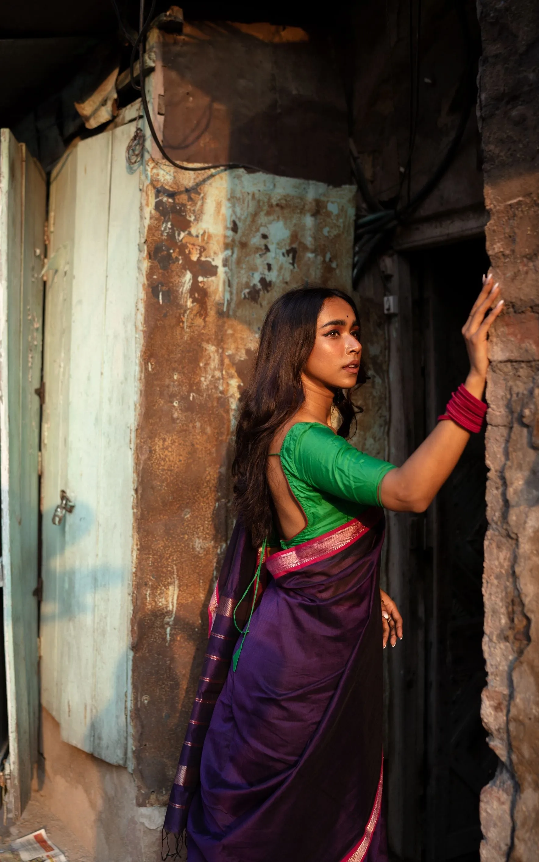 Maheswari Handloom saree - Seher - Purple green zari