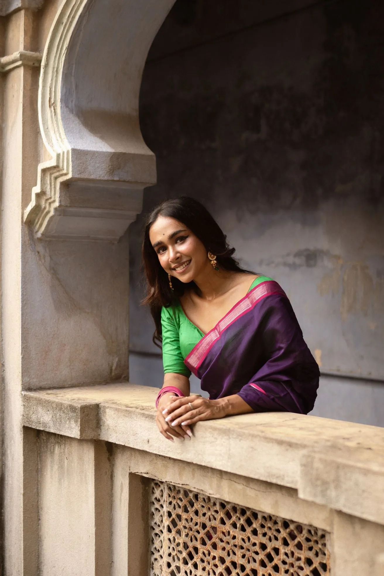 Maheswari Handloom saree - Seher - Purple green zari