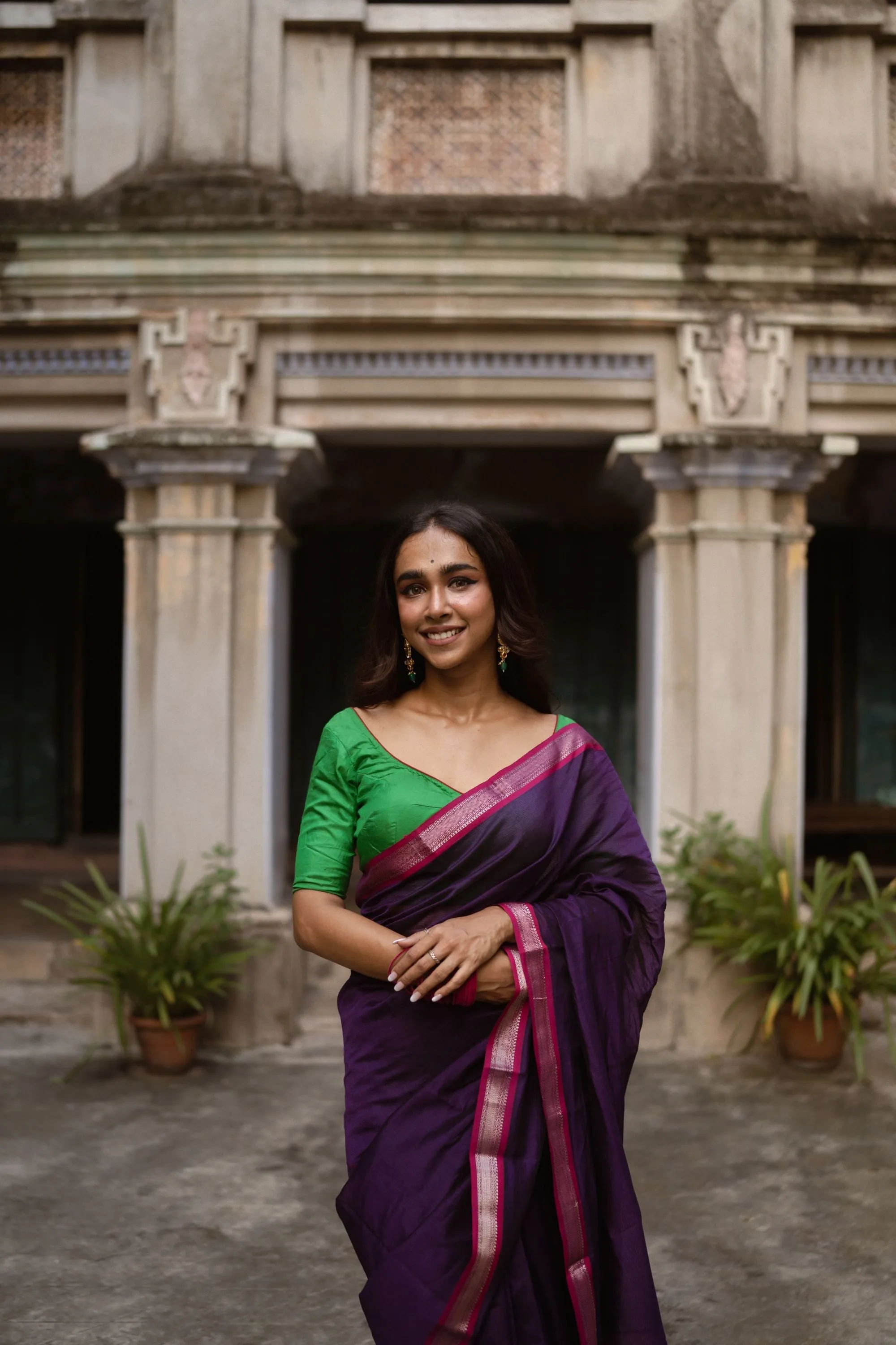 Maheswari Handloom saree - Seher - Purple green zari