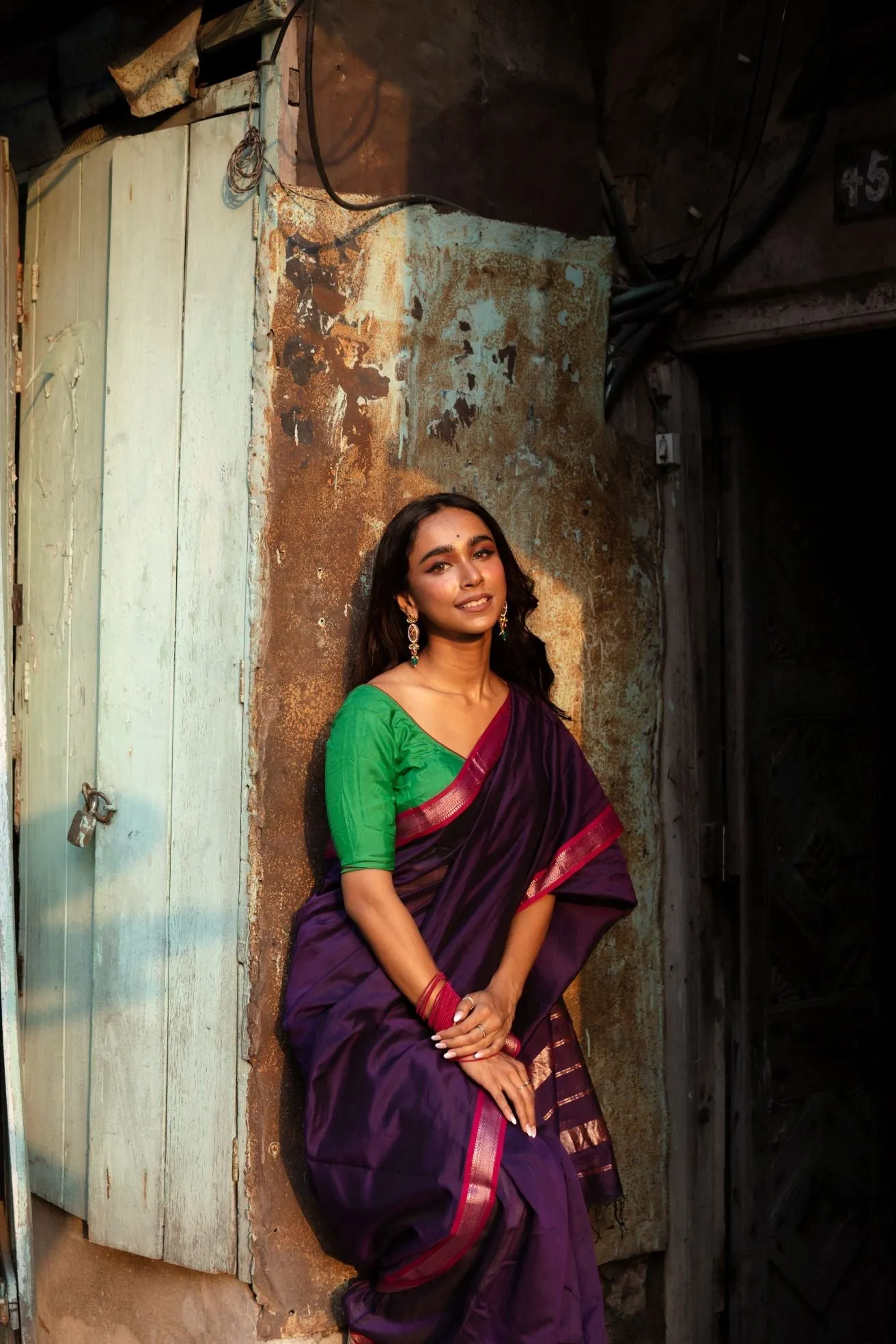 Maheswari Handloom saree - Seher - Purple green zari