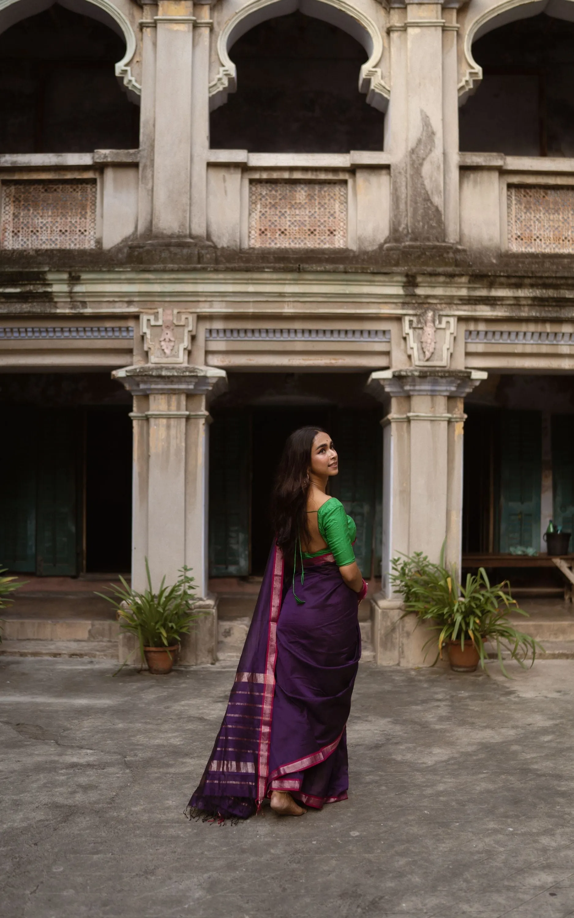 Maheswari Handloom saree - Seher - Purple green zari