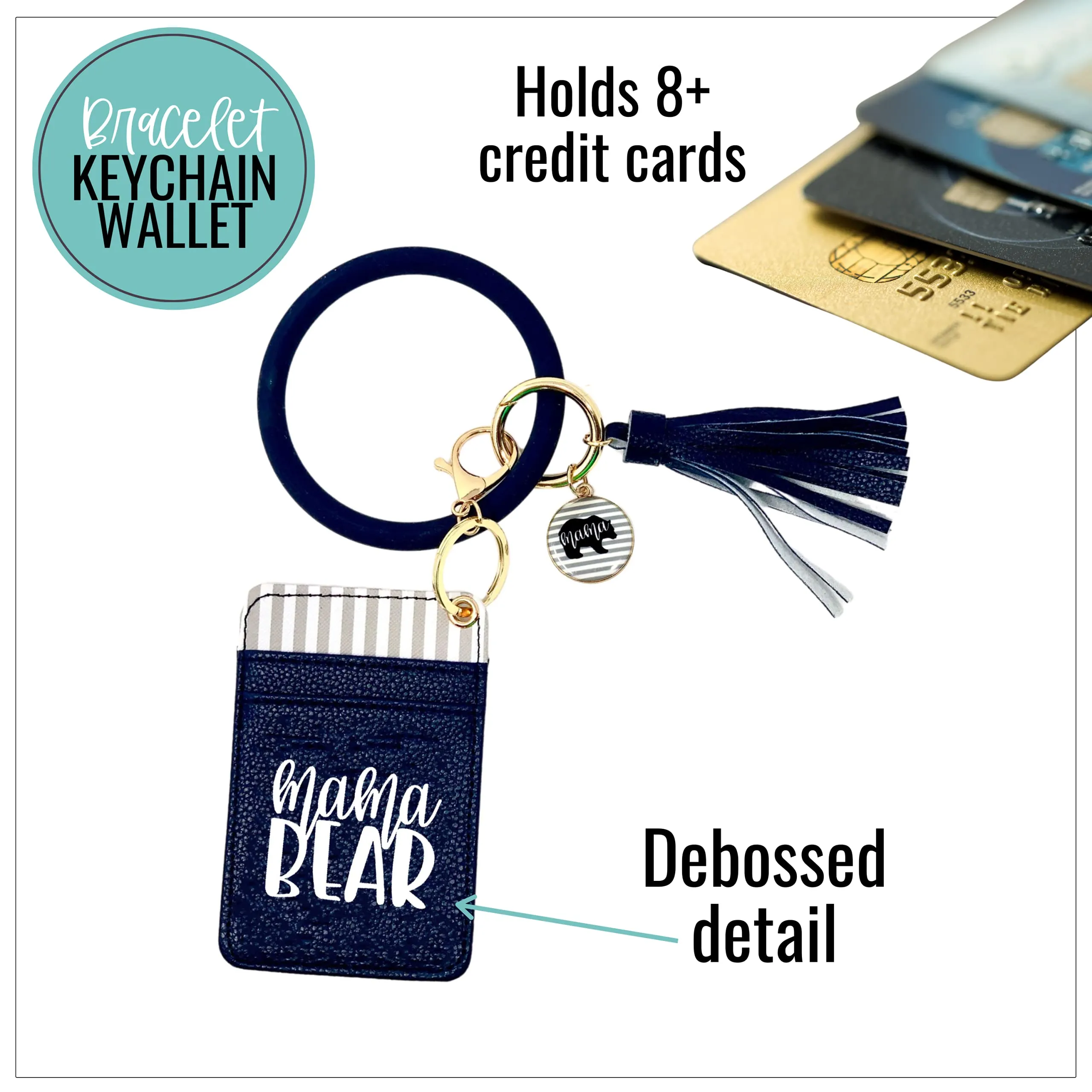 Mama Bear Navy Silicone Bracelet Keychain Wallet for Moms