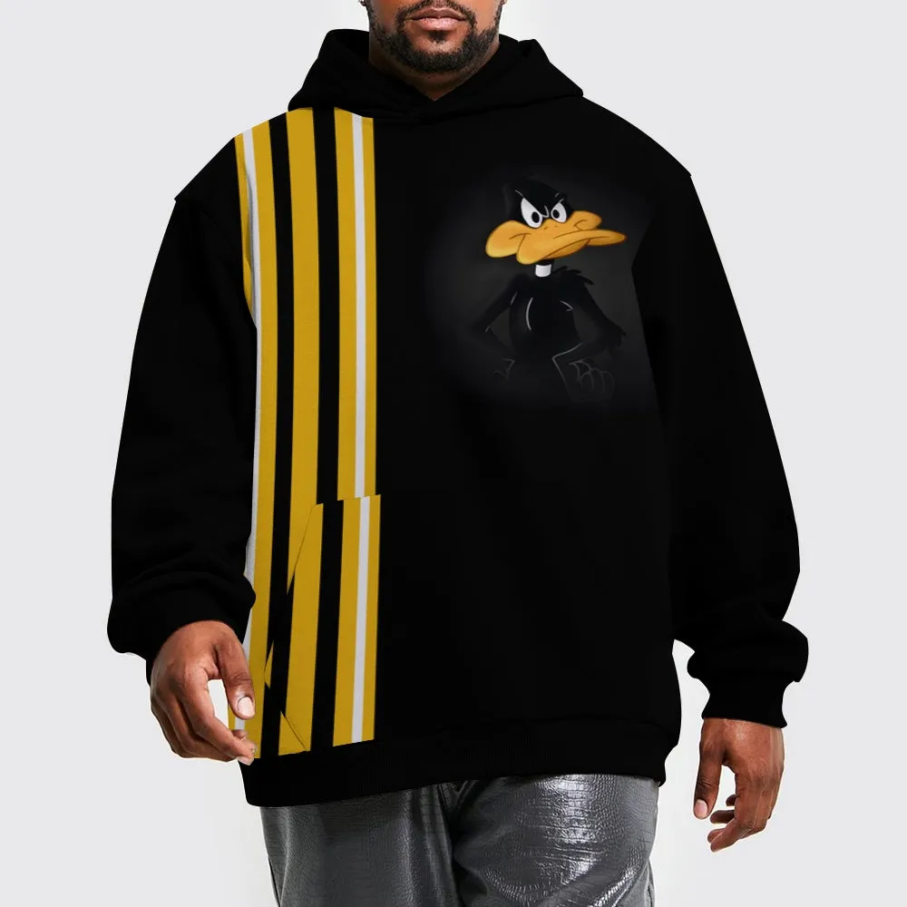 Men's Fun Cartoon Duck Stripe Print Hooded Sweatshirt