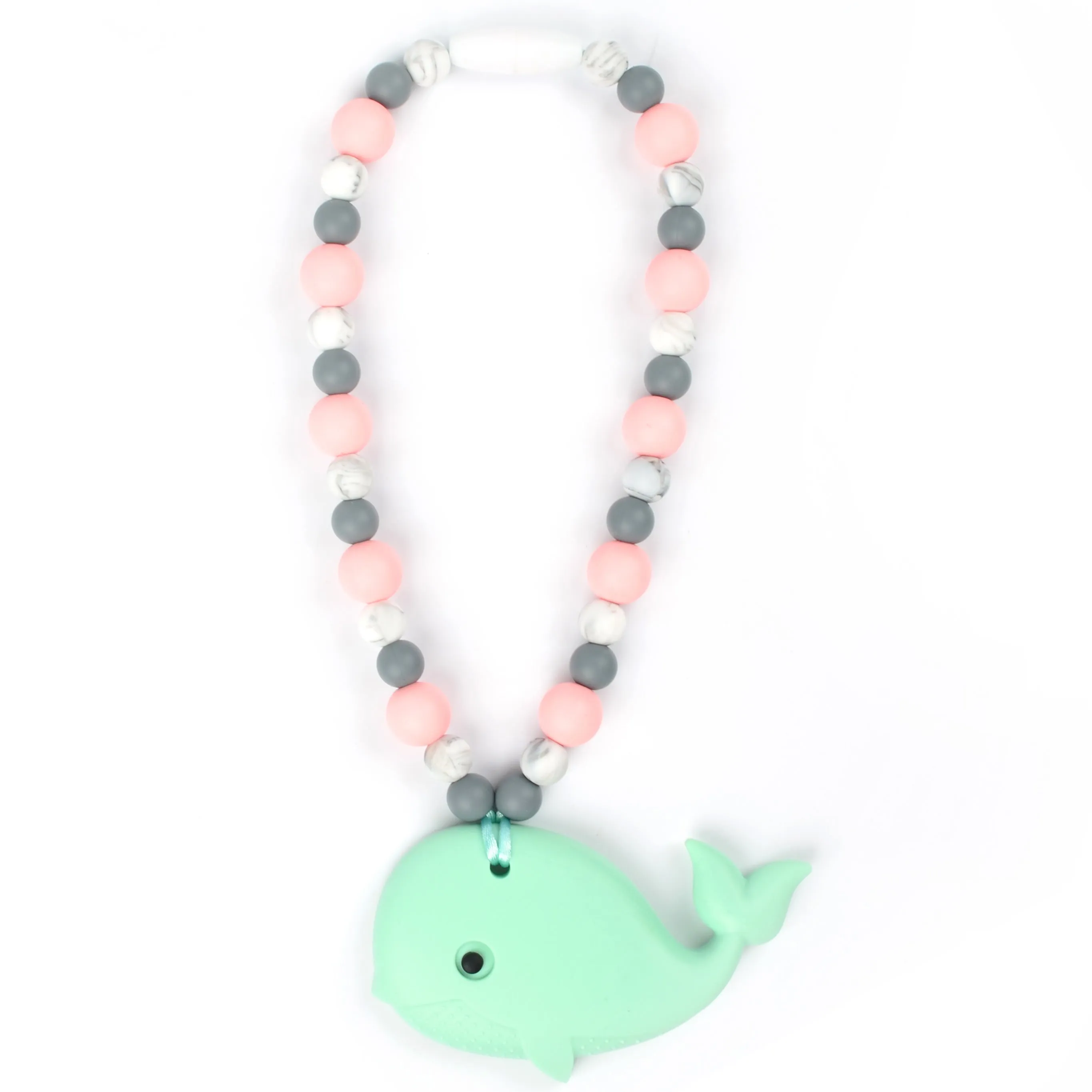 Mint Whale with Rose & Marble Beads Baby Carrier Teether Toy