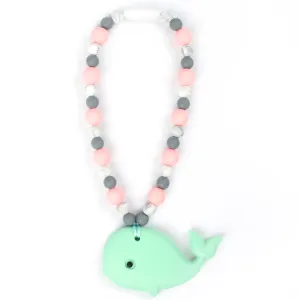 Mint Whale with Rose & Marble Beads Baby Carrier Teether Toy