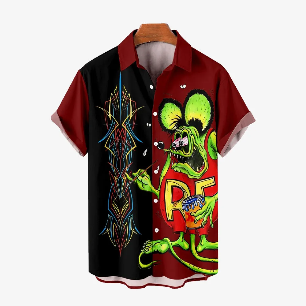 Modified Car Fun Cartoon Print Short Sleeve Shirt 2410008208