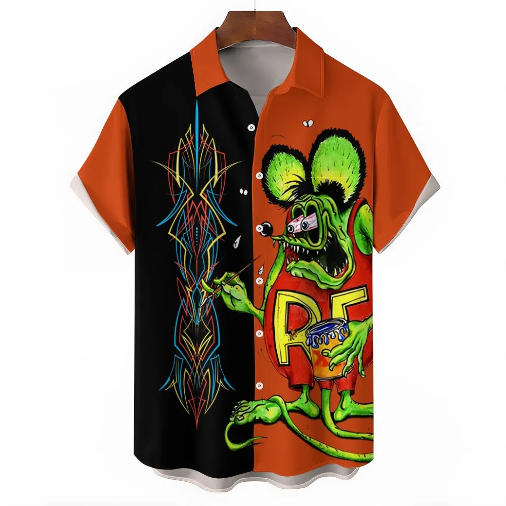 Modified Car Fun Cartoon Print Short Sleeve Shirt 2410008208