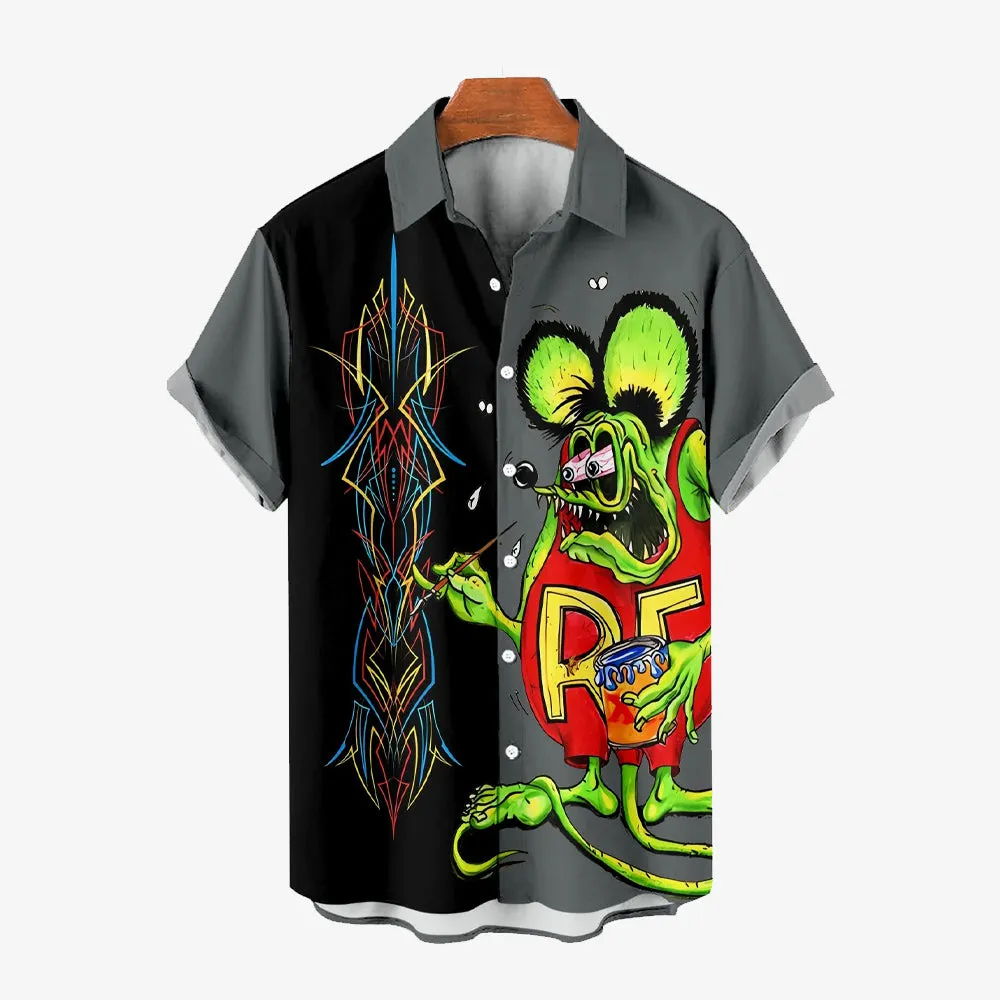 Modified Car Fun Cartoon Print Short Sleeve Shirt 2410008208