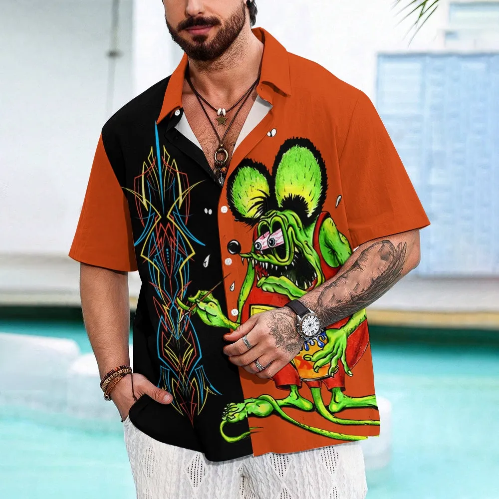 Modified Car Fun Cartoon Print Short Sleeve Shirt 2410008208