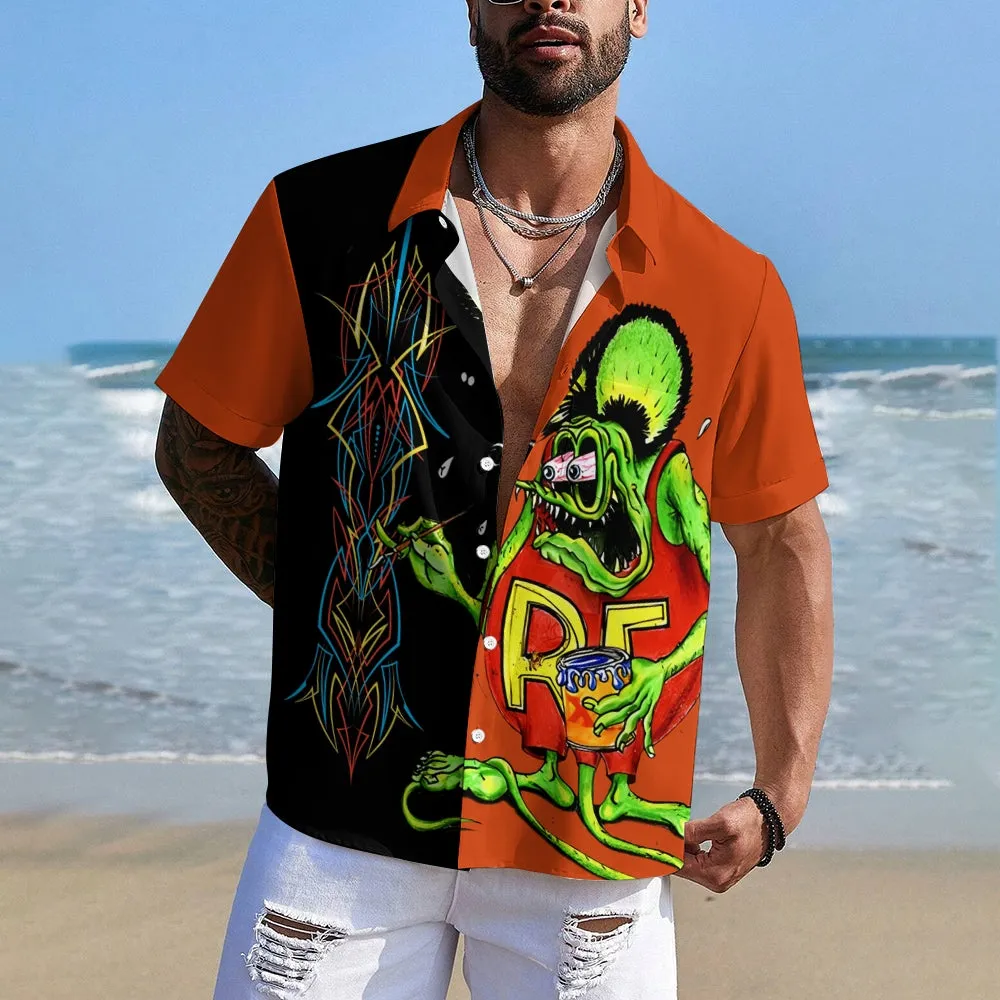 Modified Car Fun Cartoon Print Short Sleeve Shirt 2410008208